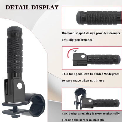 Folding Rear Footrest Pedals Passenger Foot Pegs for Electric Scooter, Motorcycle, Dirt Bike & E-Bike Conversion